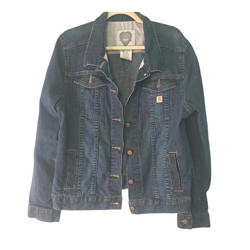 Carhartt Womens Denim Trucker Jacket Dark Wash Heart Label RN 14806 Blue L